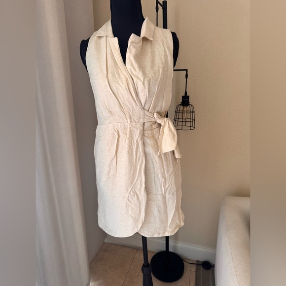 Anthropology Linen Sleeveless Midi Trench Dress in Cream XS - Picture 4 of 11